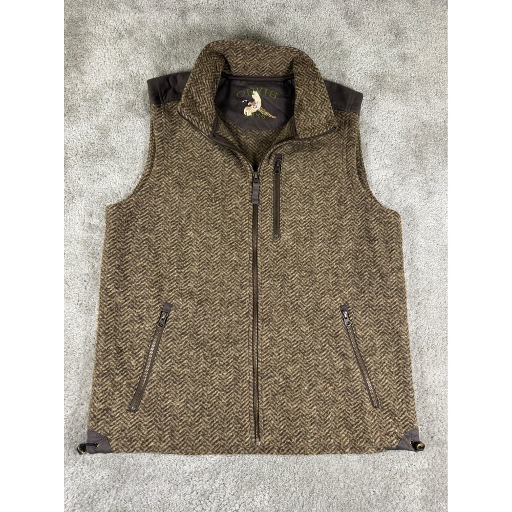 Orvis 1856 Mens Brown Herringbone Fleece Full Zip Vest Size M 6P73